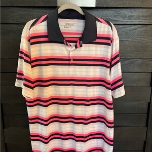 Men's Pink and Black Striped Polo Shirt